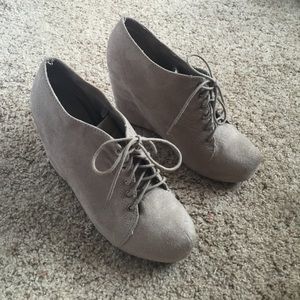 SOLD ON MERC Gray Faux Suede Ankle Booties