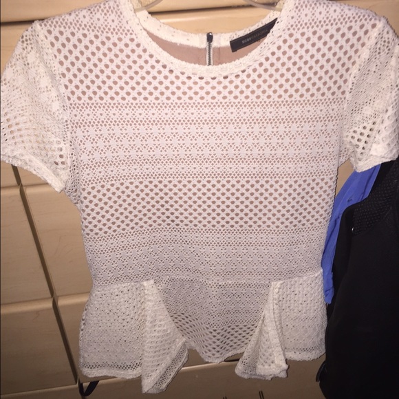 Bcbg max azria fancy cream ruffle short sleeve top
