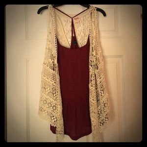 Bohemian style tank top and sleeveless cardigan