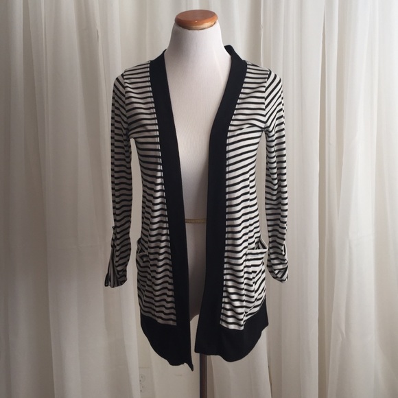 Black and white striped cardigan