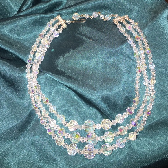 Vintage triple strand AB Crystal choker necklace