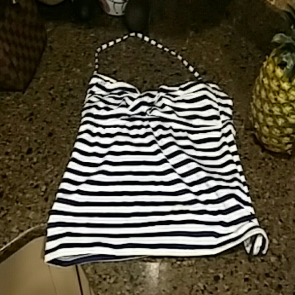 Navy blue and white stripped tankini