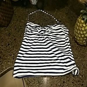 Navy blue and white stripped tankini