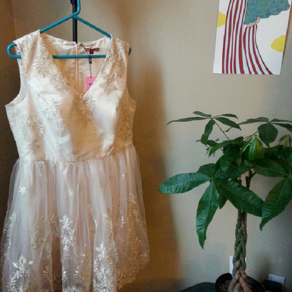 Modcloth gold cream dress