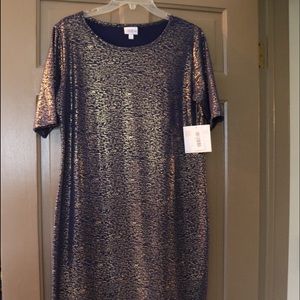 Lularoe Julia Size L NWT. Navy blue w/gold flecks