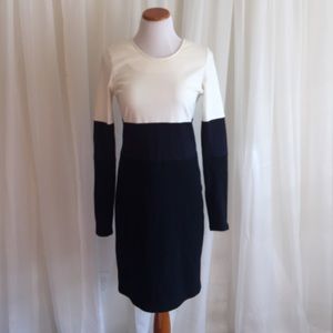 Black, navy and cream dress