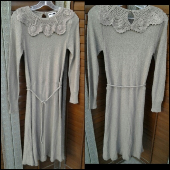 MS ll Vintage 70's Crochet Taupe Color Dress Small