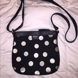 Fossil cross body purse black & silver