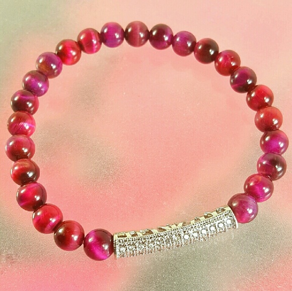 Fuchsia Tigers Eye Round Gemstone Bracelet - Picture 1 of 2