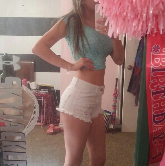 White Torn High waisted Shorts