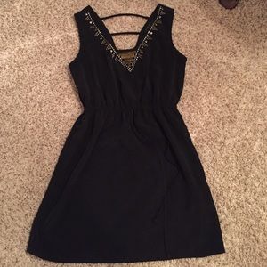 Black Dress with Tribal Print Beading, Size Medium