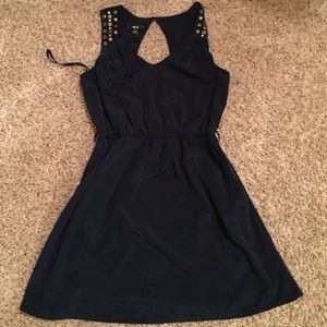 Navy Dress w/ Gold Studs and Keyhole, Size Medium