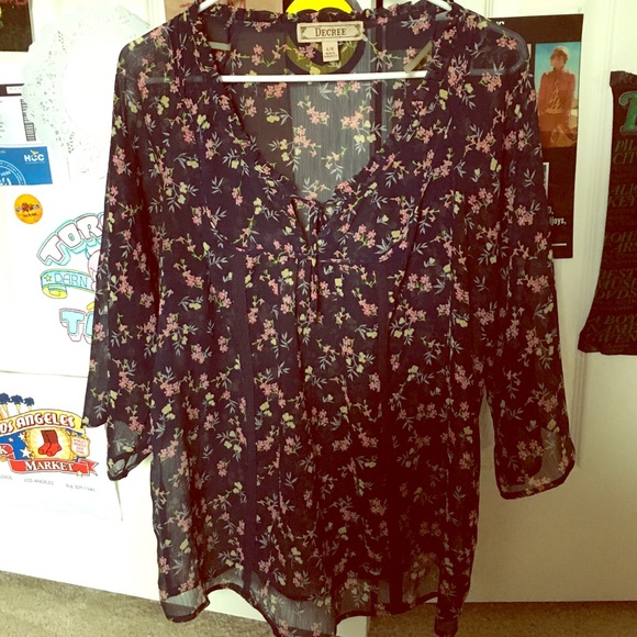 Decree Sheer Floral Peasant Top