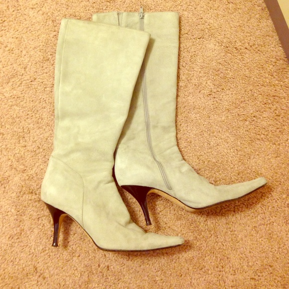 Grey suede knee high boots