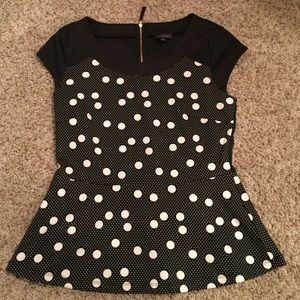 Black and White Peplum Top w/ Gold Zipper, Size M