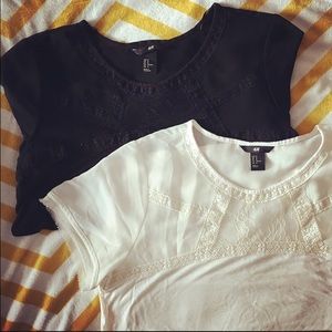 Set of 2 mixed material tees | ivory & black