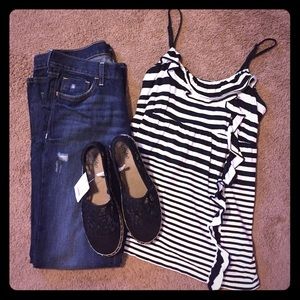 Elle black and white striped top