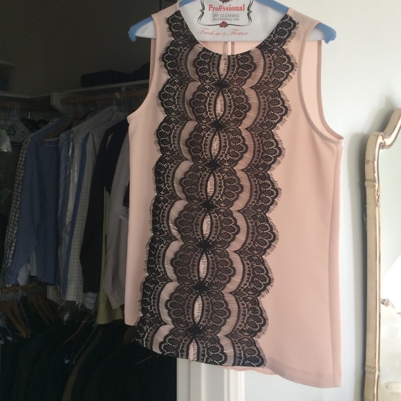 Loft pink blouse with black lace