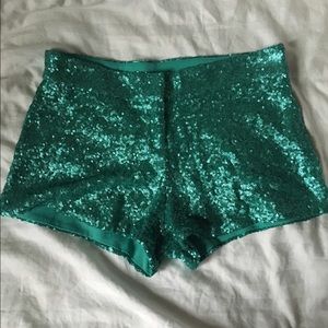 Turquoise Sequin Booty Shorts