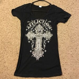 Women's affliction tee, with cute see through back