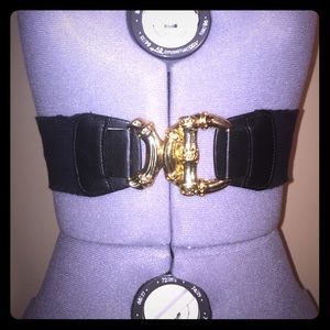 Black elastic belt with Gold buckle