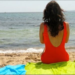 Vintage deep orange swimsuit. Medium.