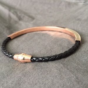 Rose Gold and Black Leather Bracelet