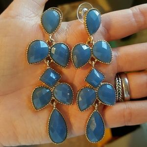 Blue tear drop earrings with gold accent