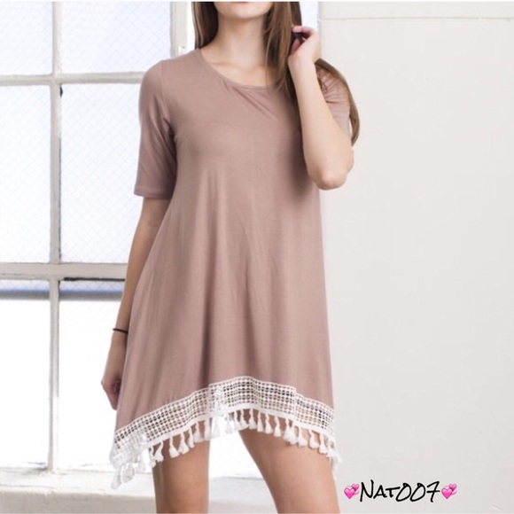 Casual Pom Pom dress in Mocha