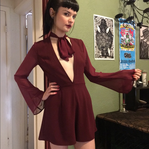 60s Style Maroon Romper