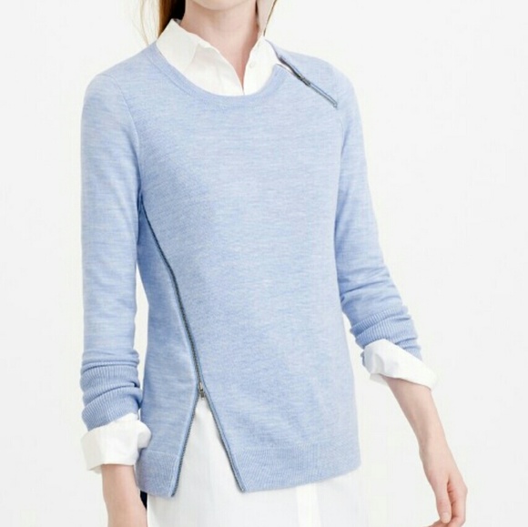 J. Crew Tops - JCREW Merino wool asymmetrical zip sweater XS BLUE