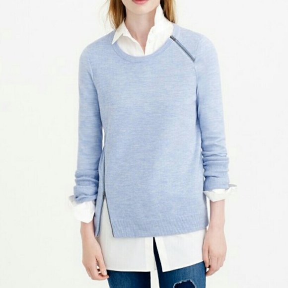 JCREW Merino wool asymmetrical zip sweater XS BLUE - Picture 3 of 4
