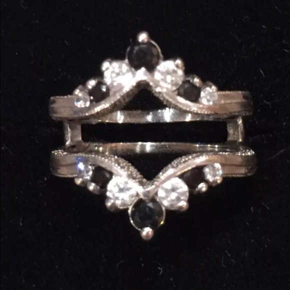 Black and white sterling silver CZ ring guard - Picture 1 of 1