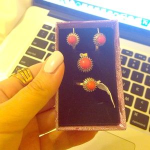 Sterling silver, coral set. Perfect Mother's day g