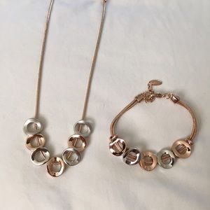 Rose Gold and Silver Necklace & Bracelet Set