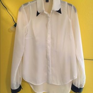 sheer white button down
