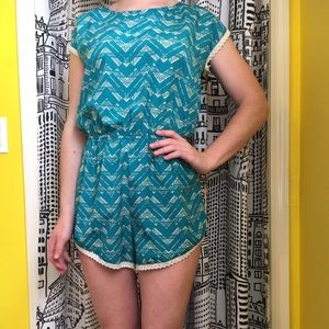 blue geometric printed romper