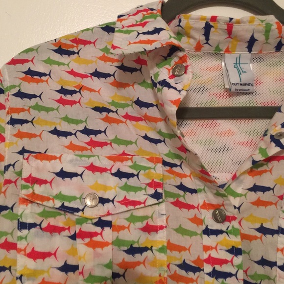 Tops - Guy Harvey tuna fish colorful button up m