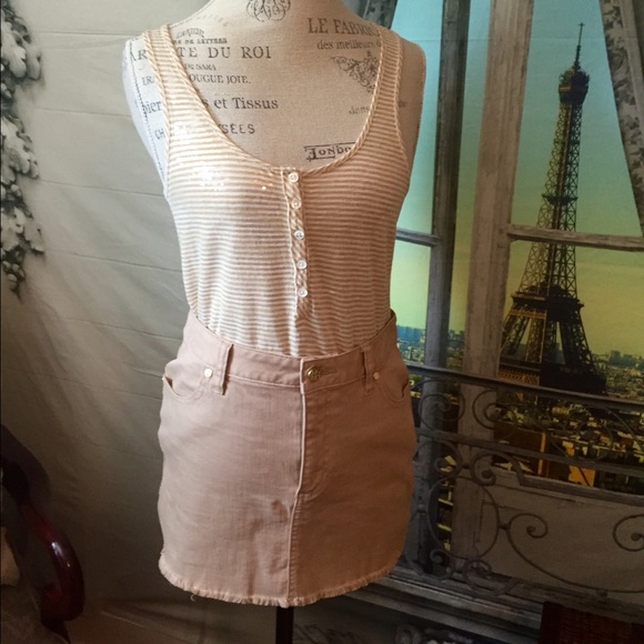 TORY BURCH Khaki Denim Mini Skirt, Size 27 - Picture 5 of 6