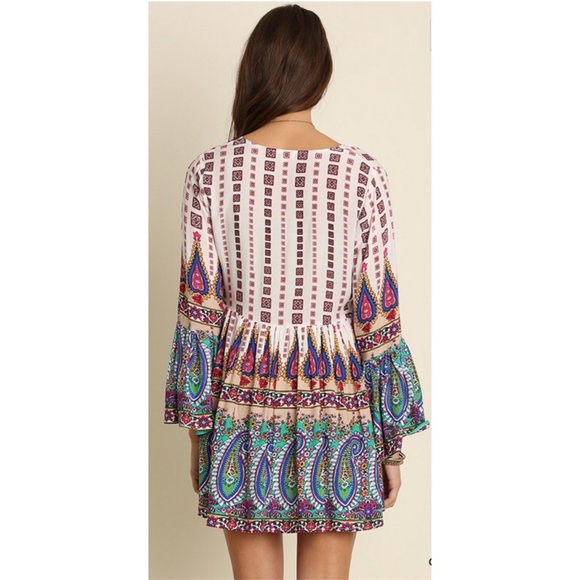 Bohemian Bell Sleeve Tunic Dress Size S M L - Picture 3 of 3