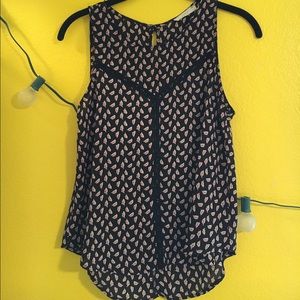 feather printed black blouse