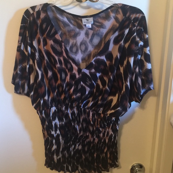 Leopard gathered-waist blouse