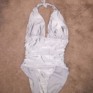 Silver Ruched One Piece Swimsuit