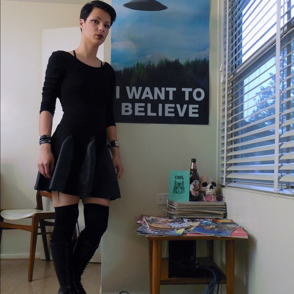 A line skirt with pleather inserts