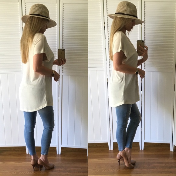 SOLD▪️Oatmeal Fringe Linen-Blend V-Neck - Picture 3 of 4