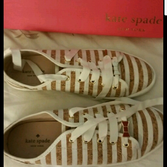 AUTHENTIC Kate Spade cork & white striped sneakers
