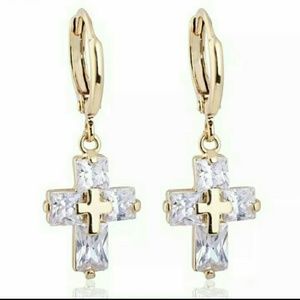 Yellow Gold Filled Cross Dangle Earrings