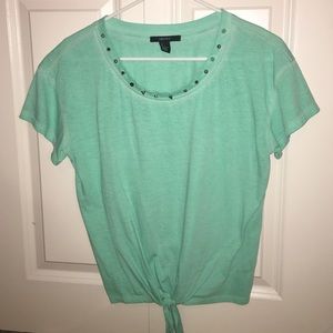 Cute TEAL t-shirt with silver studded neckline!