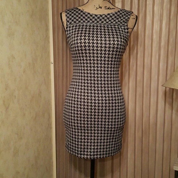 Black Grey Spandex Knit Geometric Bodycon Dress