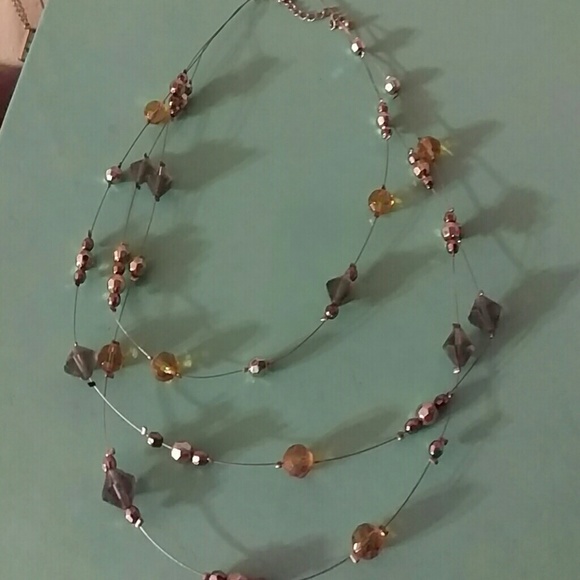 Copper and gold beaded three layer necklace